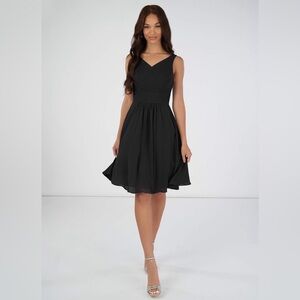 Black A-Line Pleated Chiffon Dress